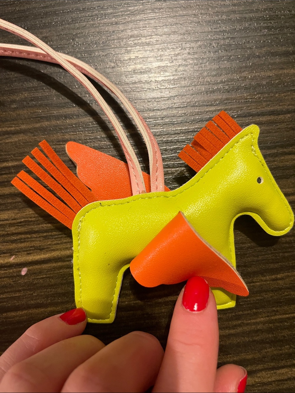 Yellow and Orange Horse Charm Bag Pendant with Pink Strap - Picture 3 of 3
